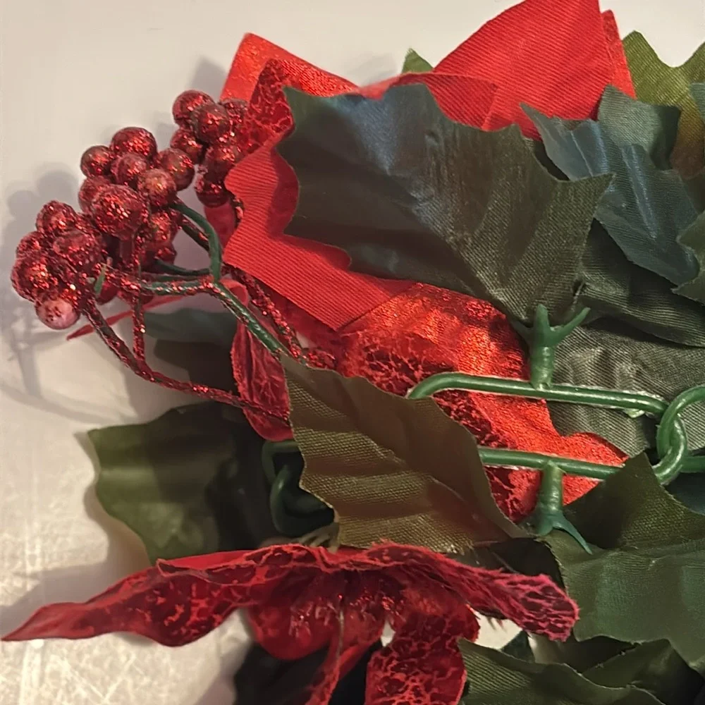 Red and Green Holiday Garland Poinsettia Garland red Berries SET OF 2